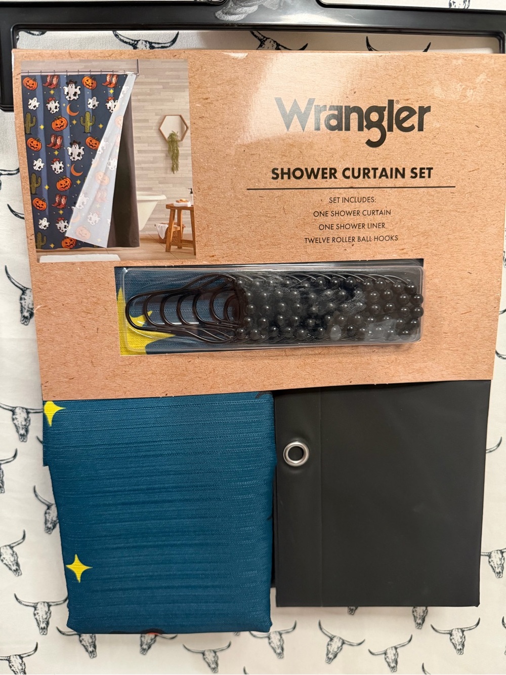 Wrangler Navy Blue Halloween Shower Curtain Set